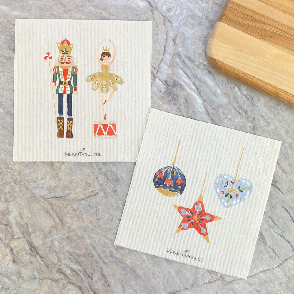 Swedish Dish Cloth- 2pk Nutcracker & Snow Queen, Ornaments