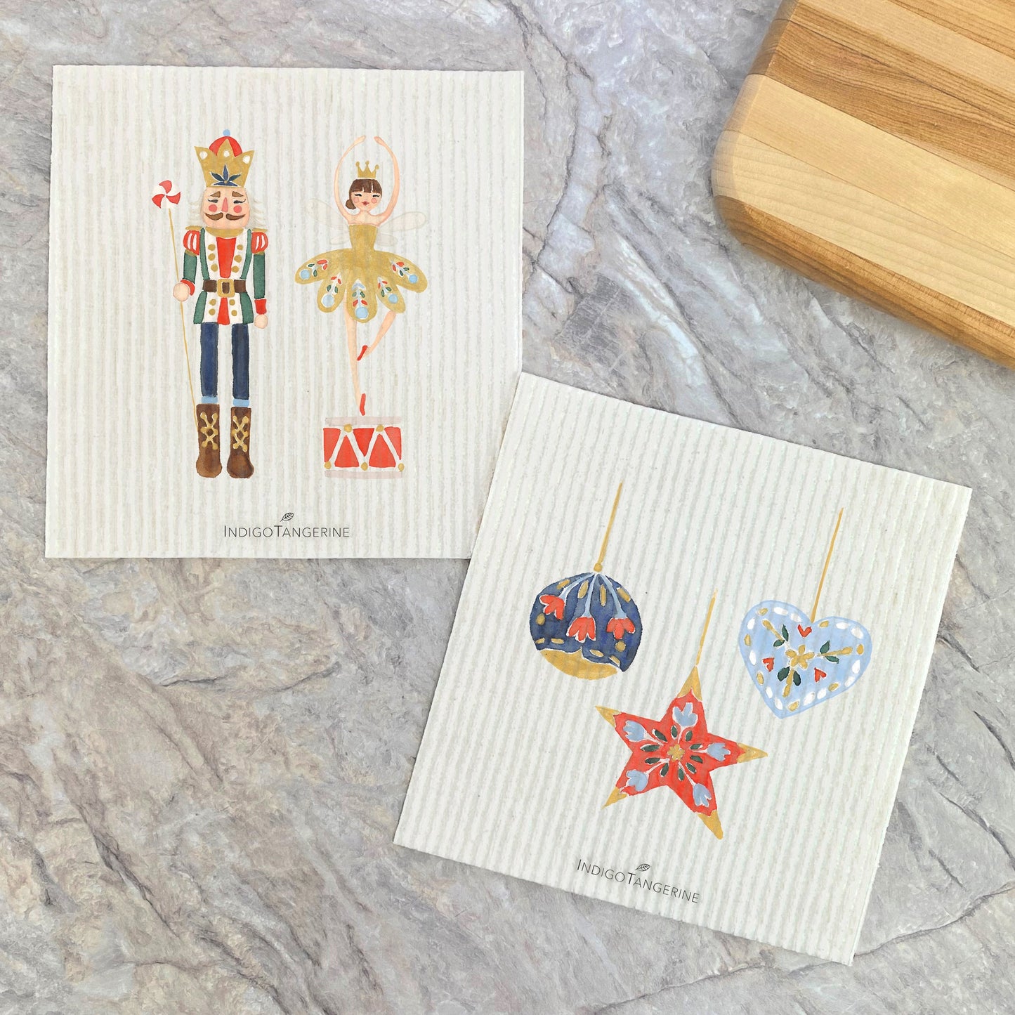 Swedish Dish Cloth- 2pk Nutcracker & Snow Queen, Ornaments