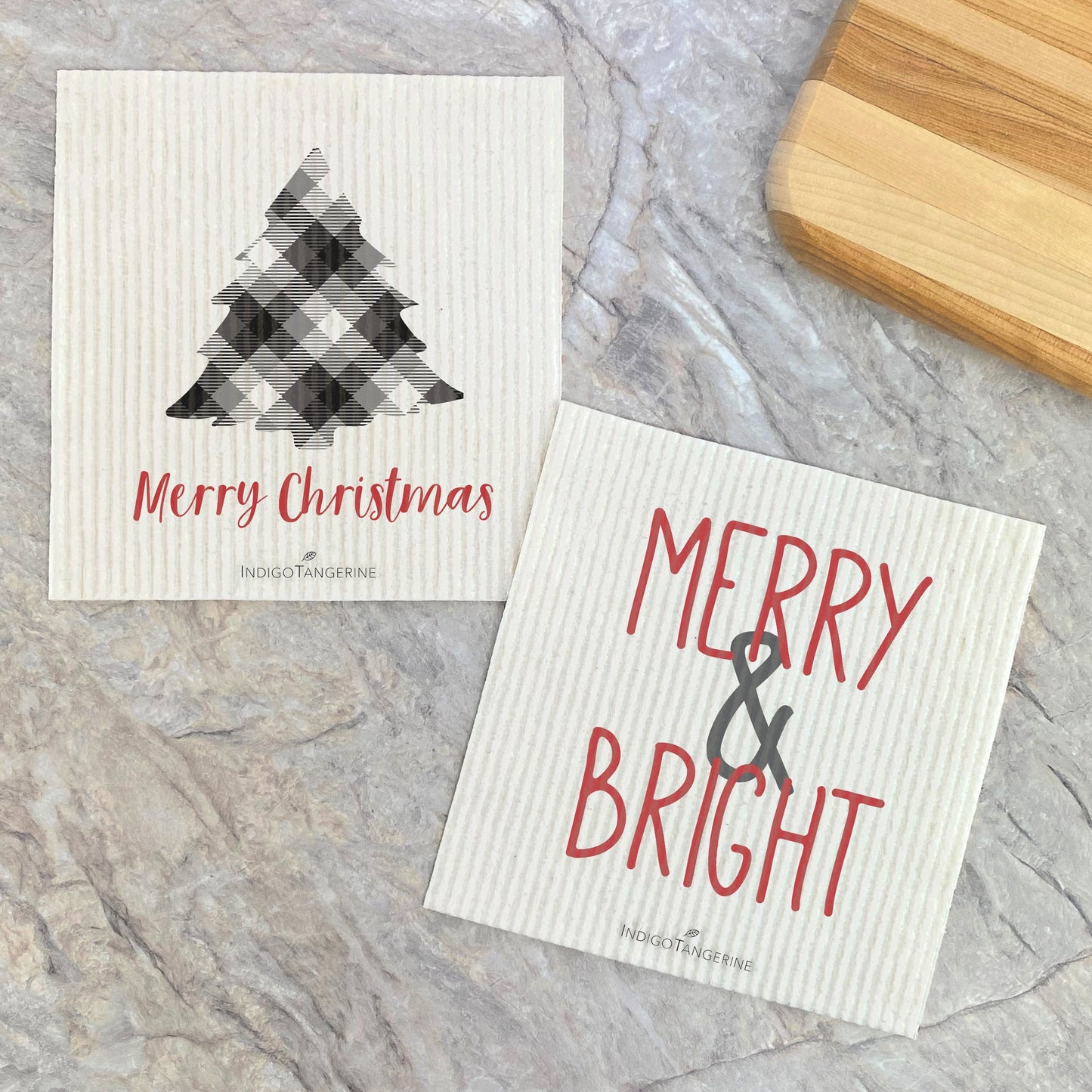 Swedish Dish Cloth- 2pk Plaid Christmas Tree, Merry & Bright
