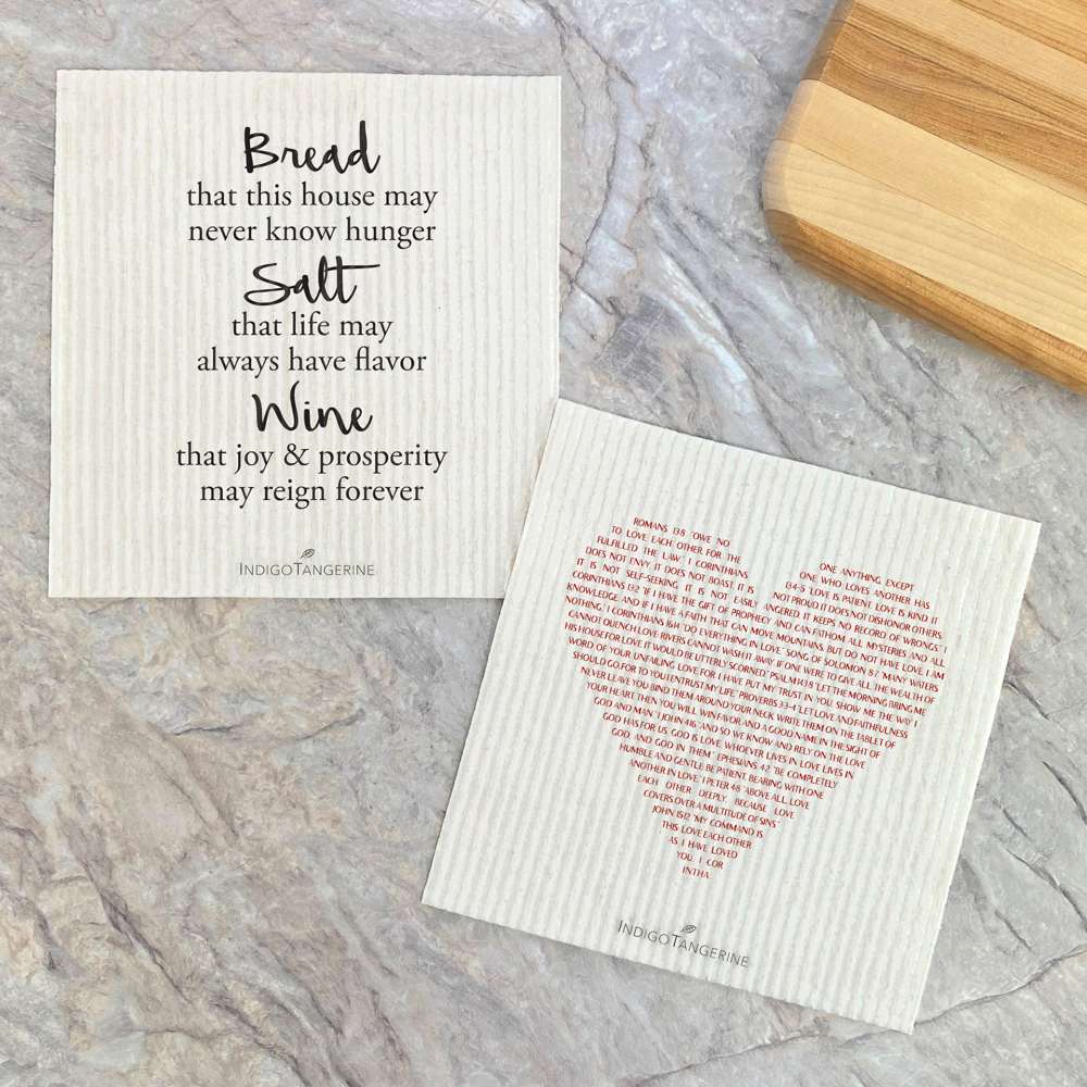 Swedish Dish Cloth- 2pk Bread Salt Wine, Heart Verses