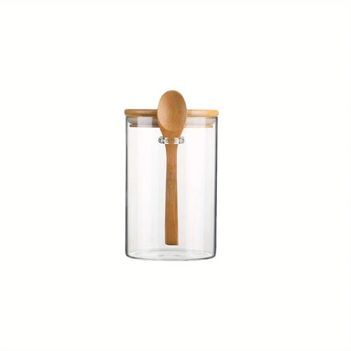 Glass Jars- Airtight Glass Jars With wooden Lids And Spoons