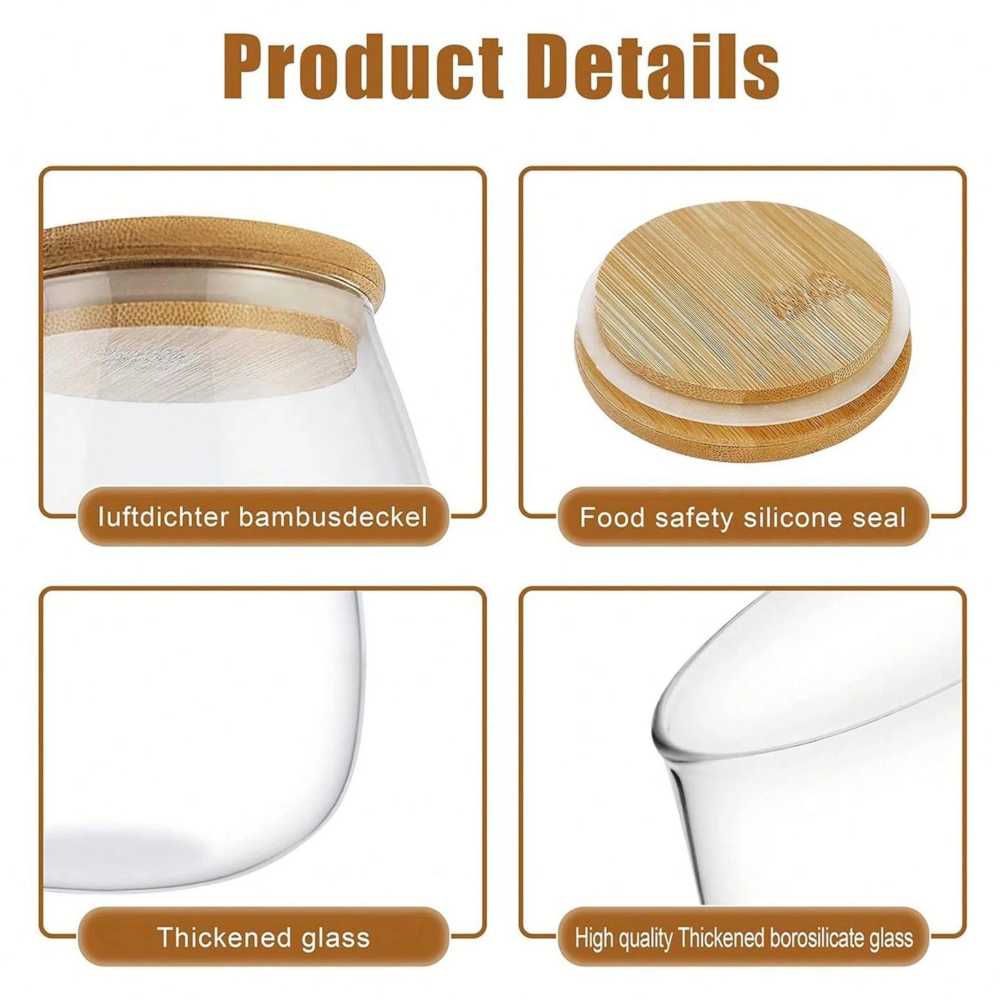 Glass Jar-  Airtight Glass Jar With wooden Lids And Spoons