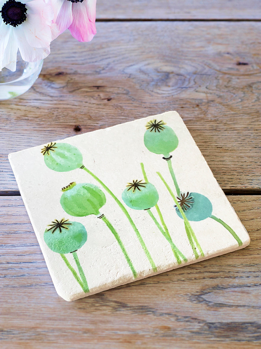 Trivet- Poppy Pods on Ecru