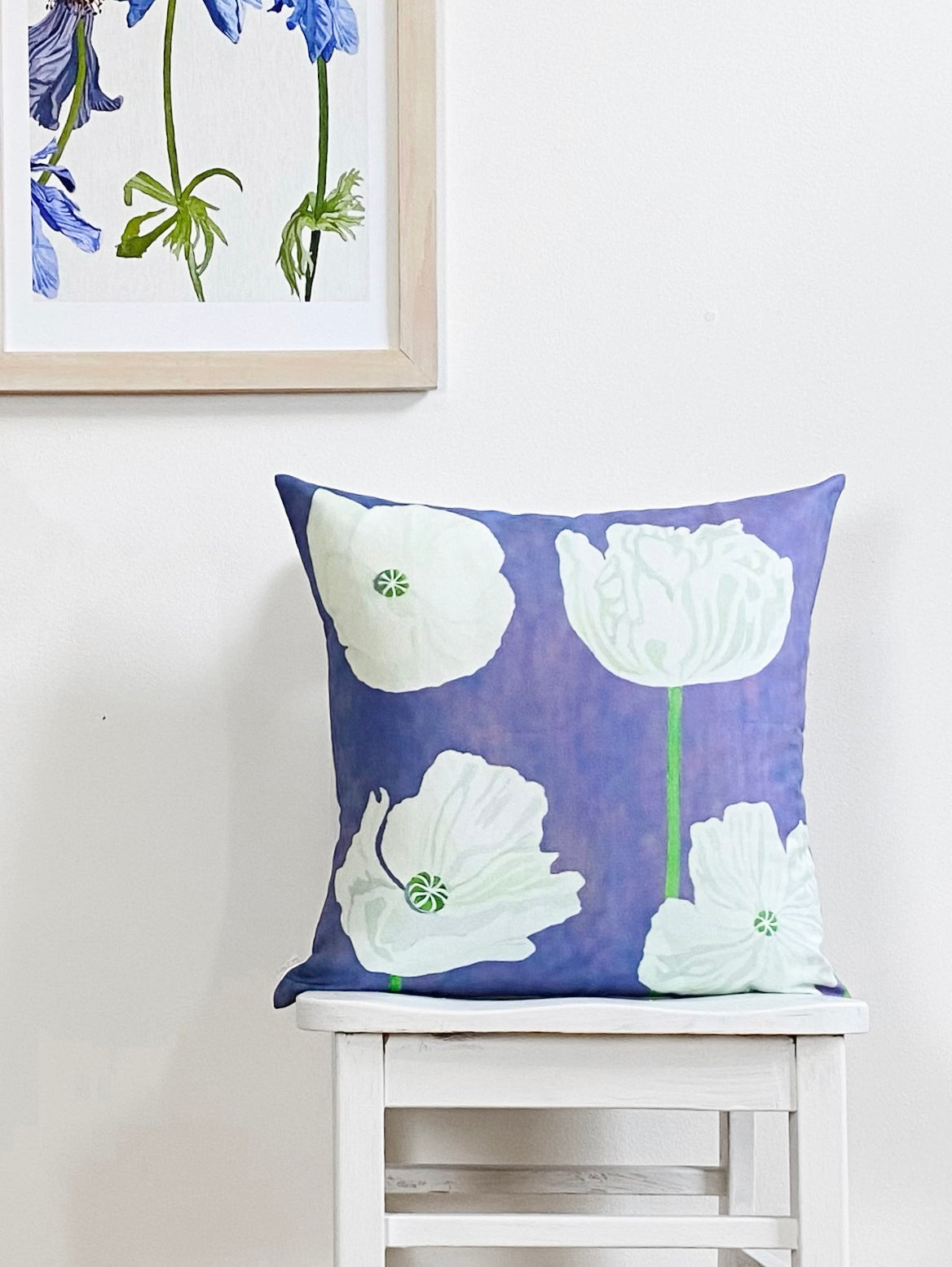Throw Pillow: White Poppies on Violet