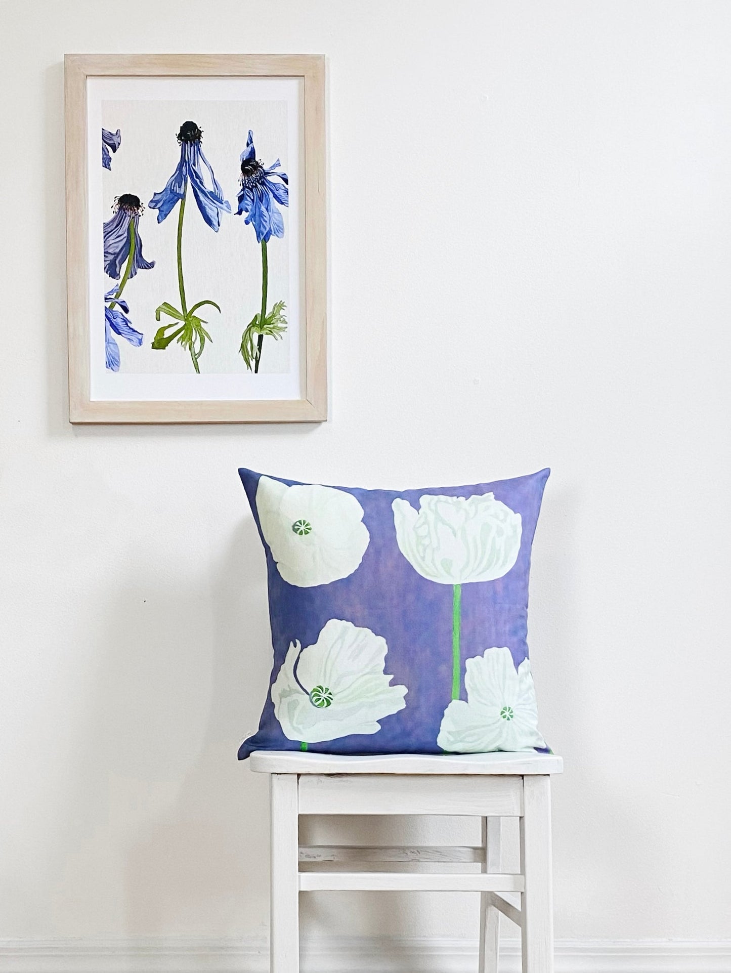 Throw Pillow: White Poppies on Violet
