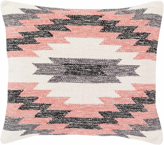 Throw Pillow- Pink Aztec Patterned Cotton Accent Pillow