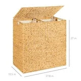 Basket- Natural 2-Bin Handwoven Laundry Hamper w/ Handles Yellow Crius