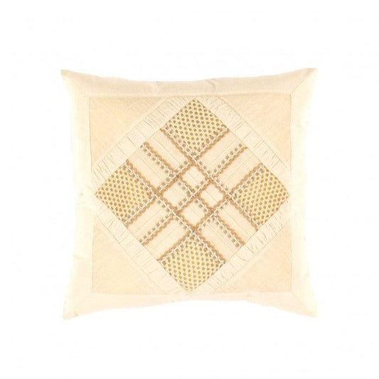 Throw Pillow-  Beige Pure Cotton Throw Pillow - 16" X 16"