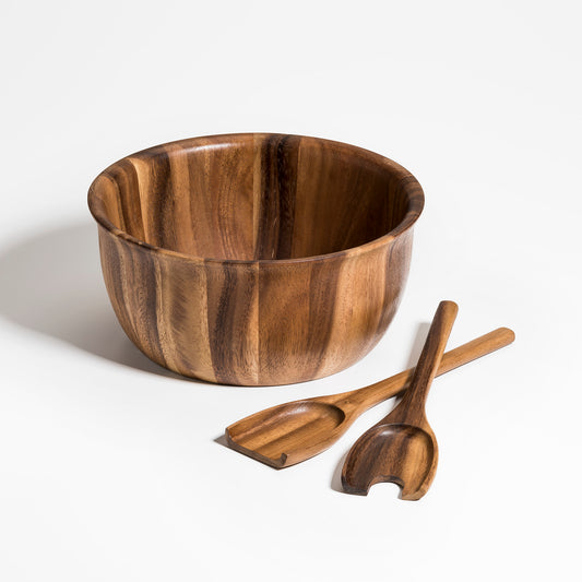 Wooden Salad Bowl with Servers