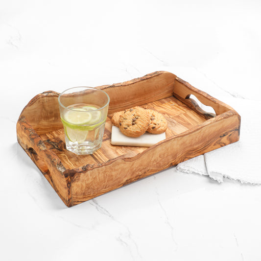 Handmade Olive Wood Rectangular Tray with Handles – Serving Board