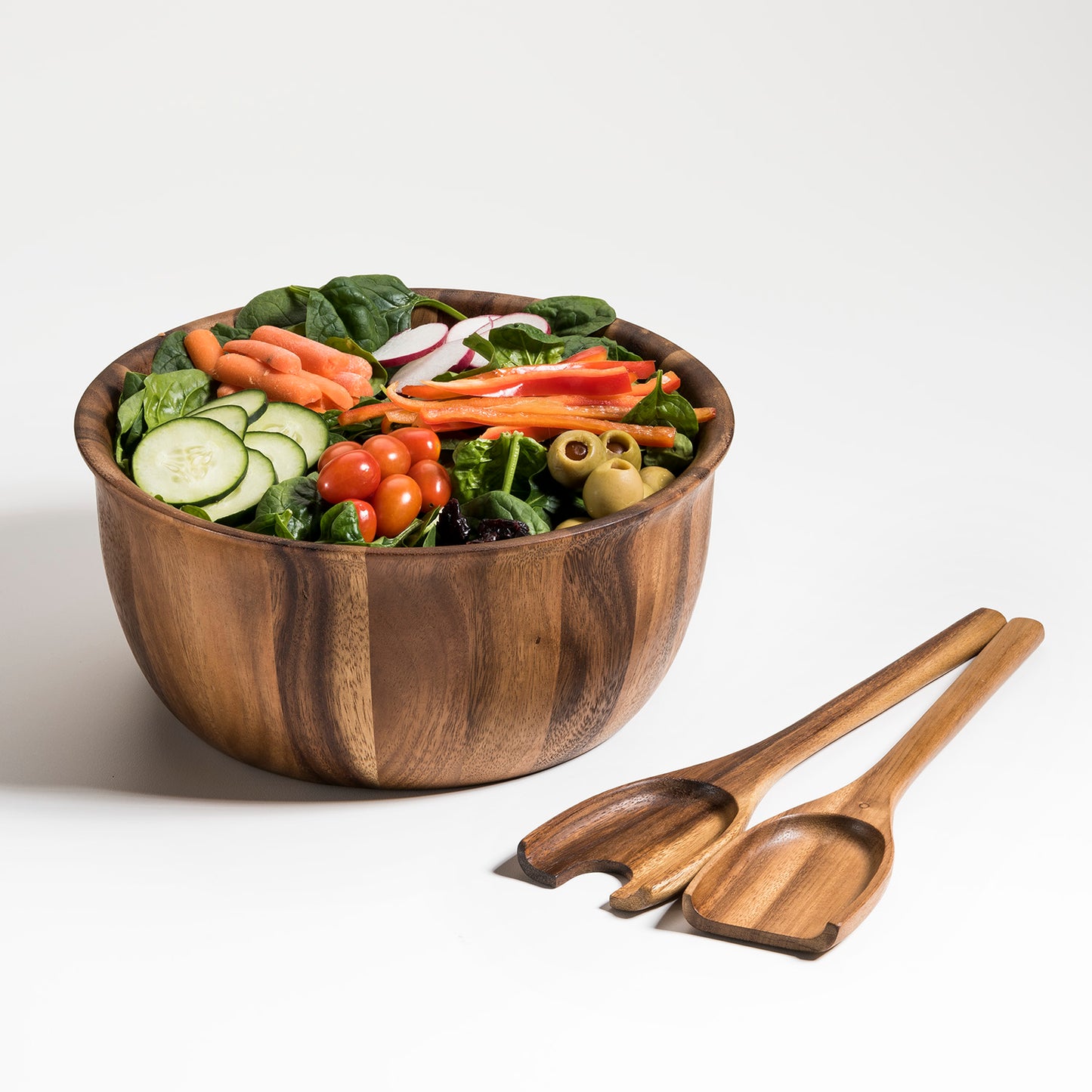 Wooden Salad Bowl with Servers