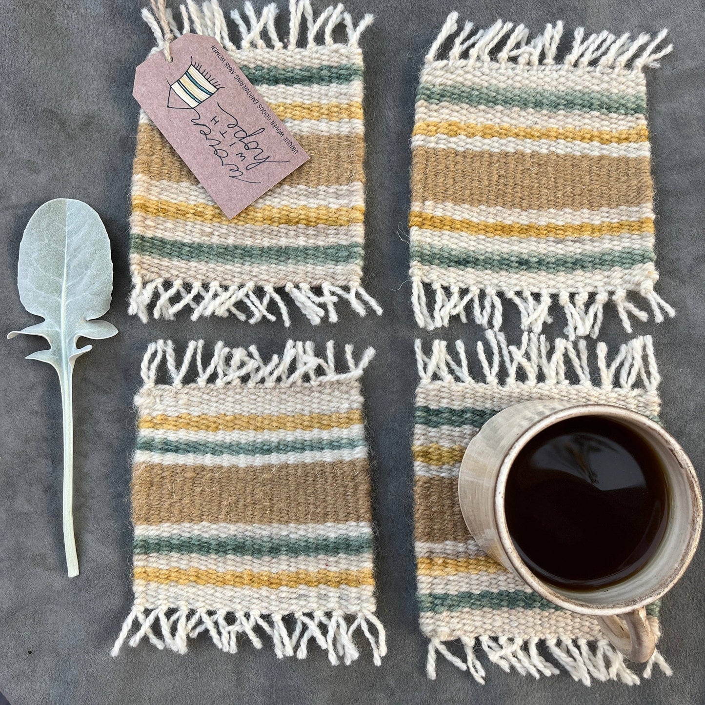 Coasters: Teal +Yellow Set of Four