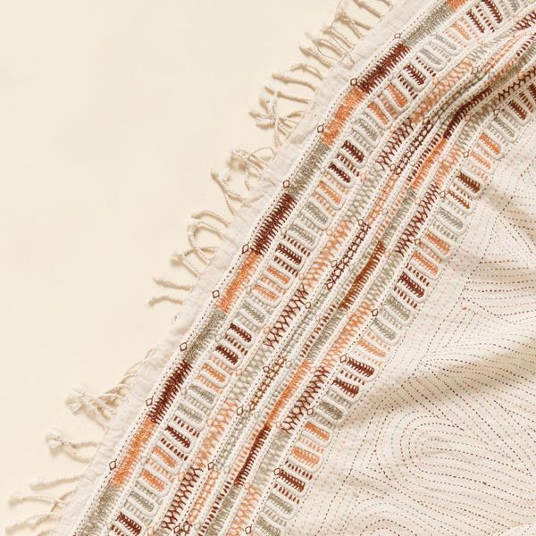 Throw Blanket- Unah Fully Hand Embroidered Handwoven Organic Cotton Throw