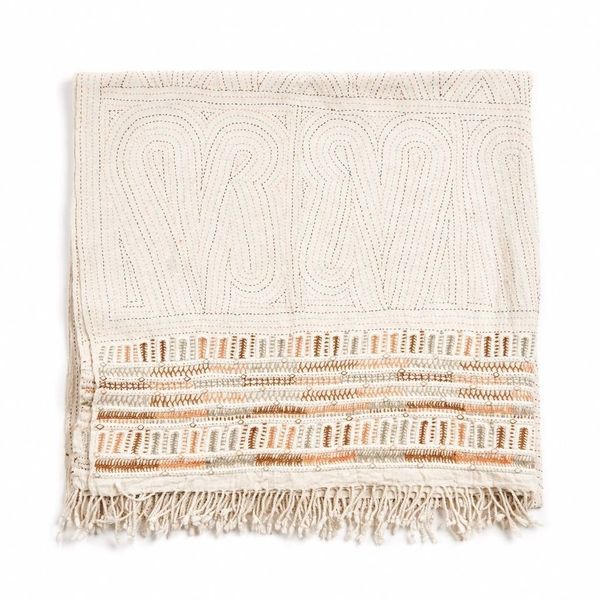 Throw Blanket- Unah Fully Hand Embroidered Handwoven Organic Cotton Throw