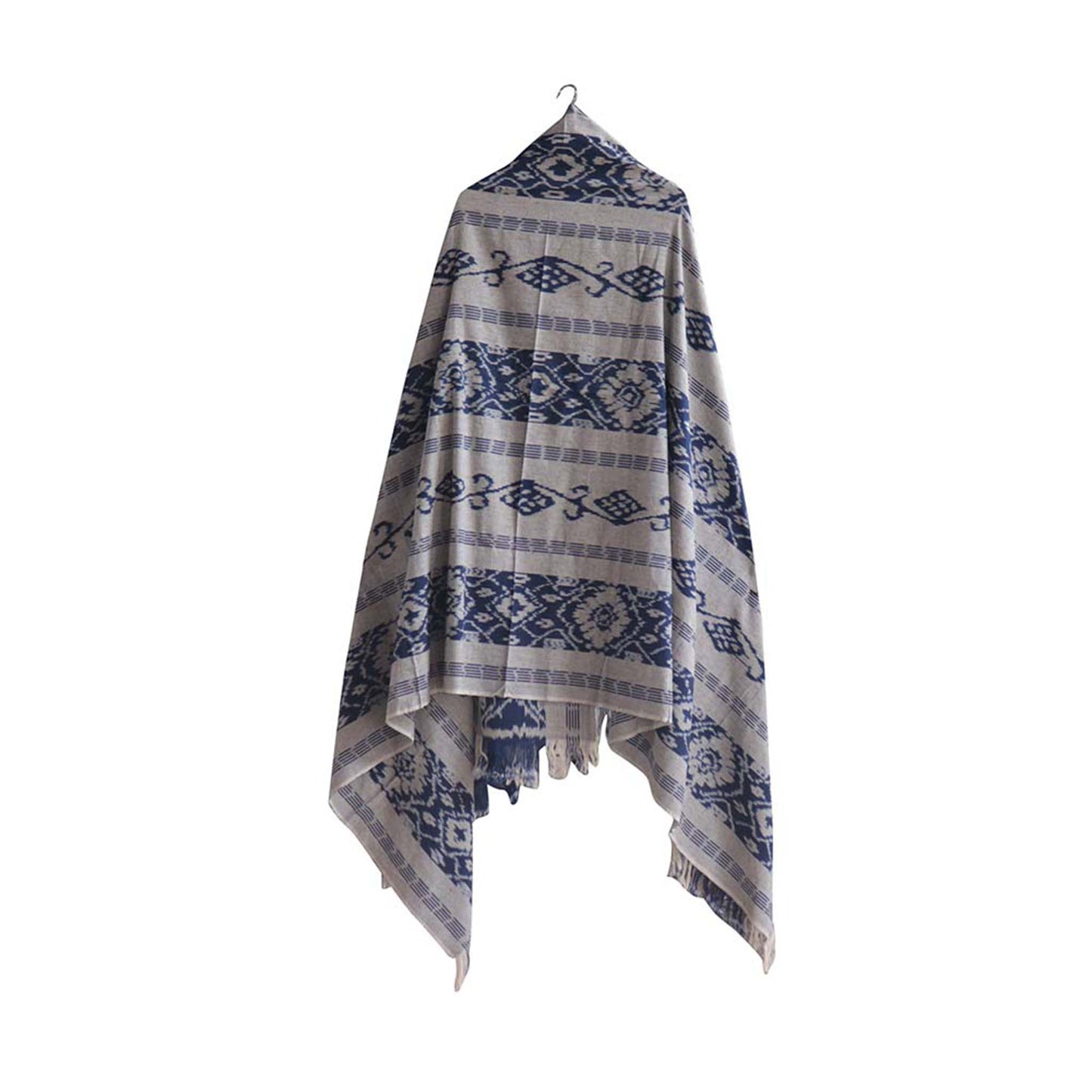 Throw Blanket Ikat Gray & Dark Blue Handwoven in Indonesia