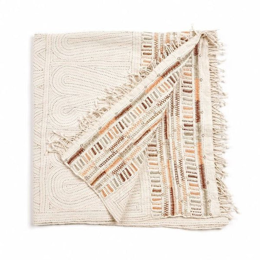 Throw Blanket- Unah Fully Hand Embroidered Handwoven Organic Cotton Throw