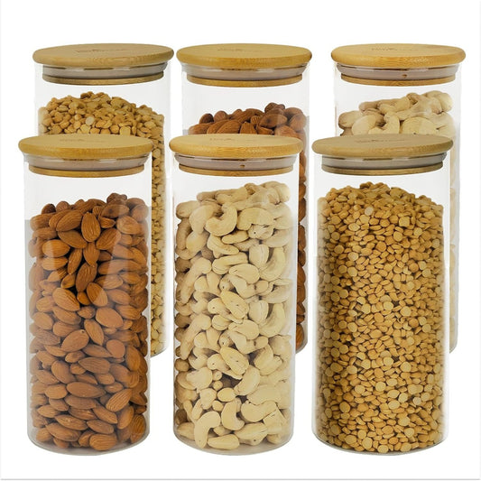 Jars- Glass storage with Bamboo Lid Pack of 6