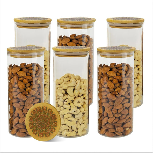 Glass Jar Set  with Decorative Bamboo Lid Pack of 6