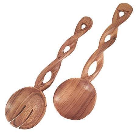 Wooden Utensils-Twisted Wooden Salad Server hand curved African spoon