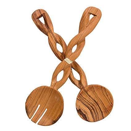 Wooden Utensils-Twisted Wooden Salad Server hand curved African spoon