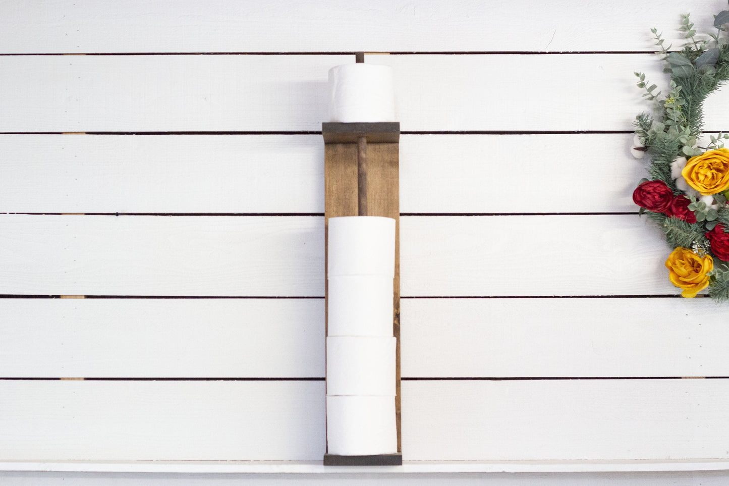 Natural Wood Toilet Paper Holder with storage