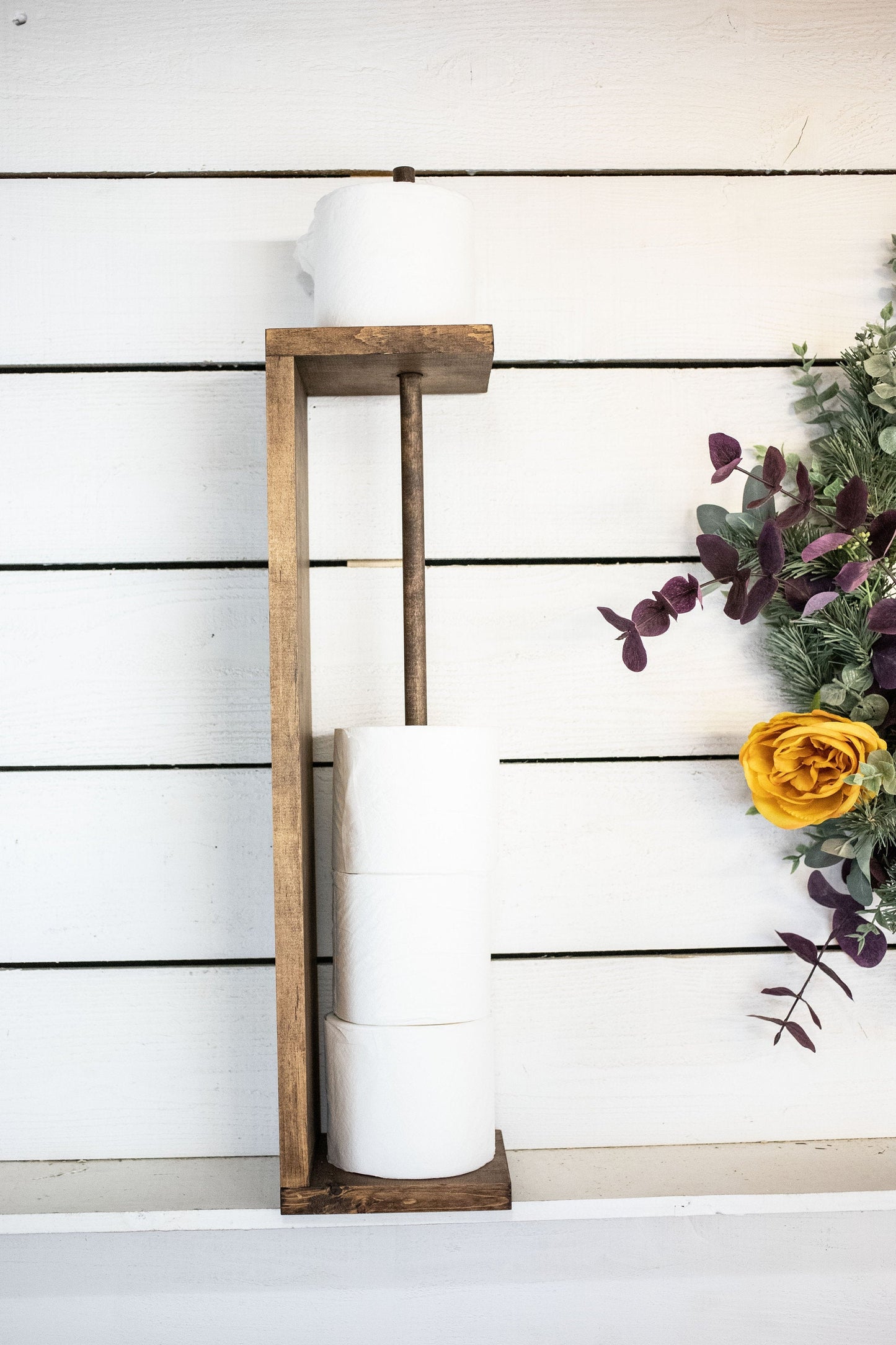 Natural Wood Toilet Paper Holder with storage