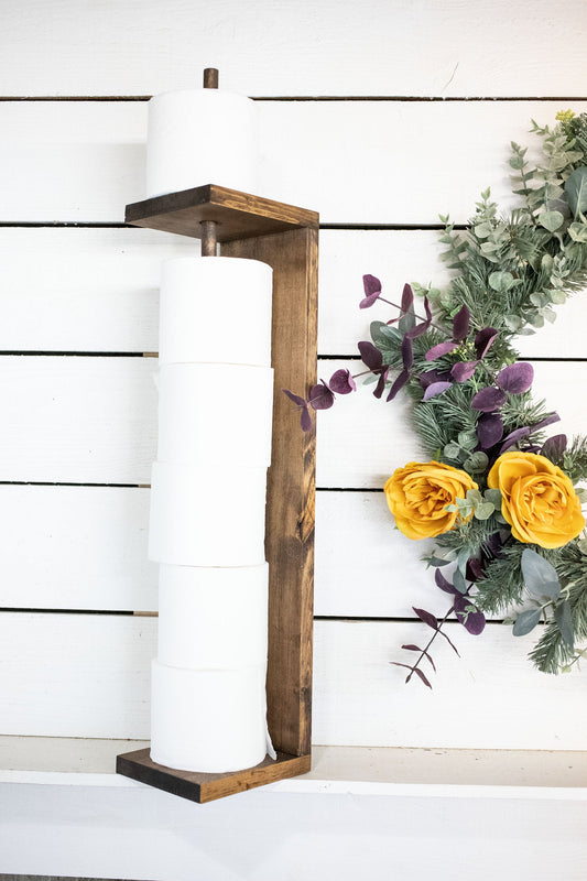 Natural Wood Toilet Paper Holder with storage