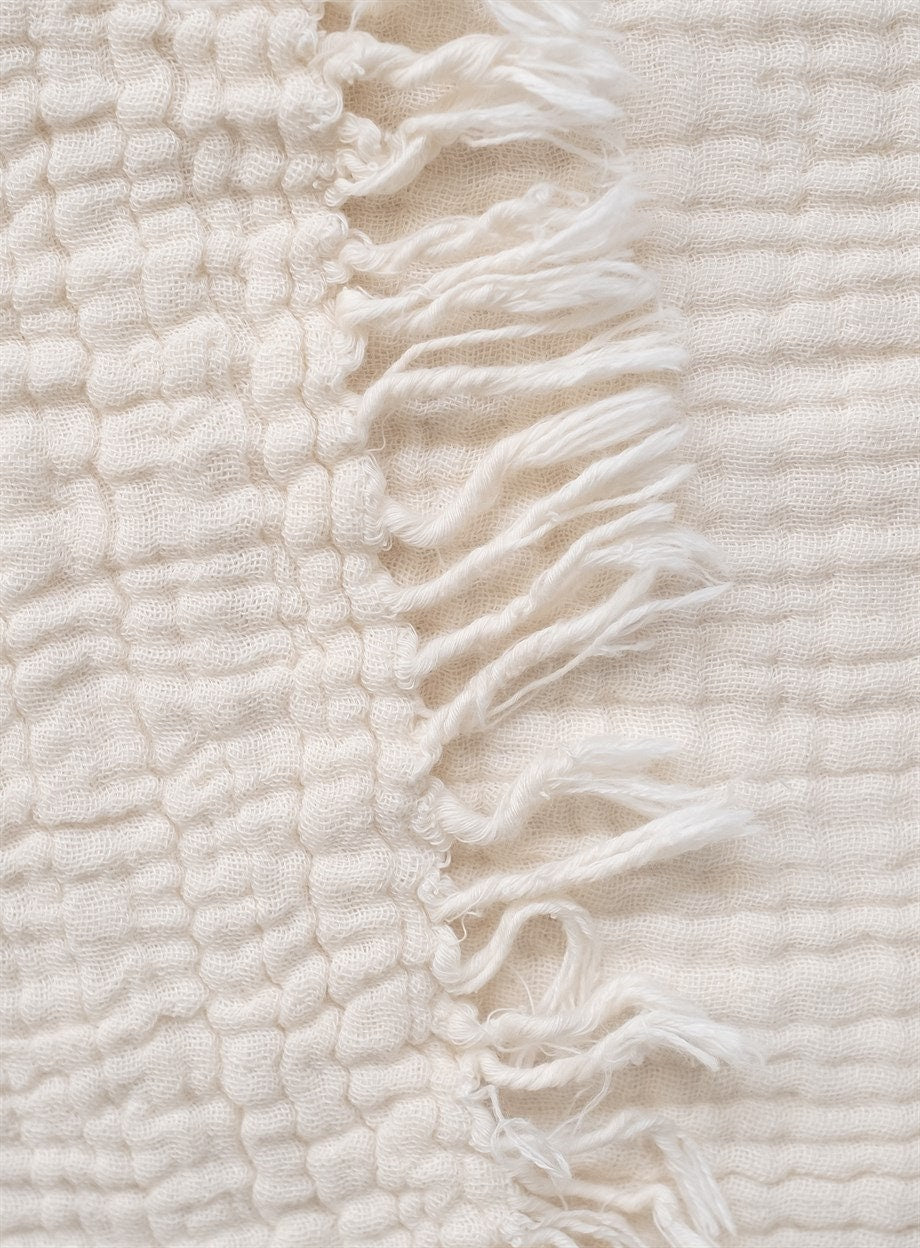 Throw Blanket Cotton Beige Boho