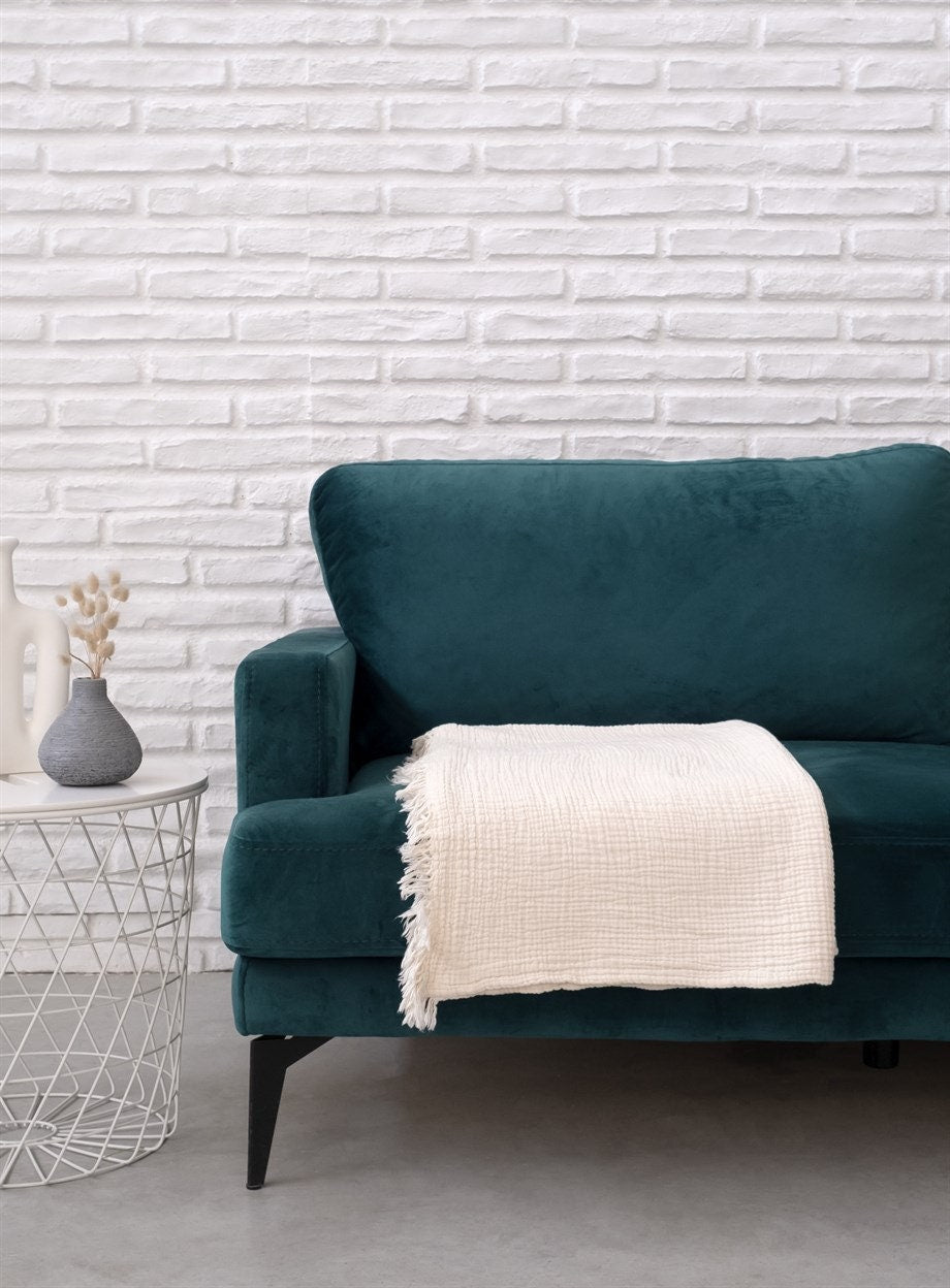 Throw Blanket Cotton Beige Boho