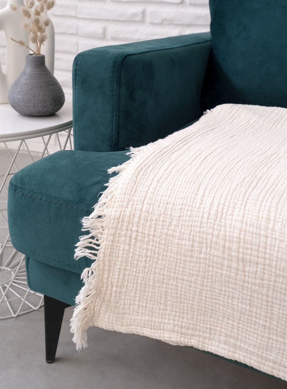 Throw Blanket Cotton Beige Boho