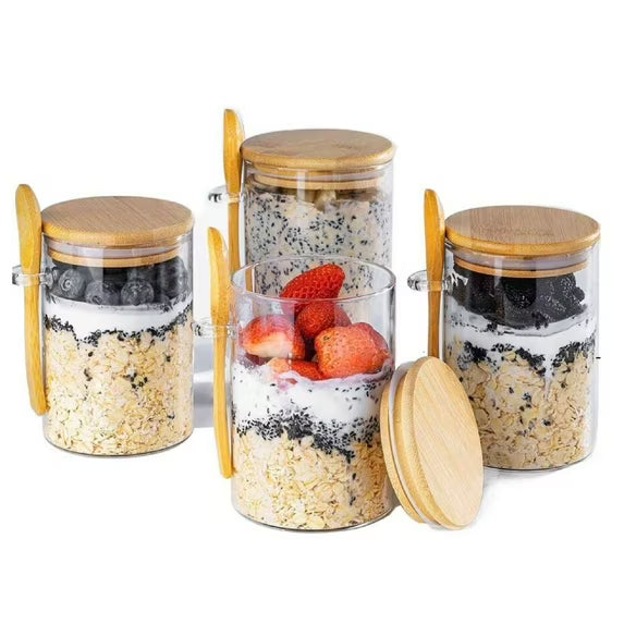 Glass Jars- Airtight Glass Jars With wooden Lids And Spoons