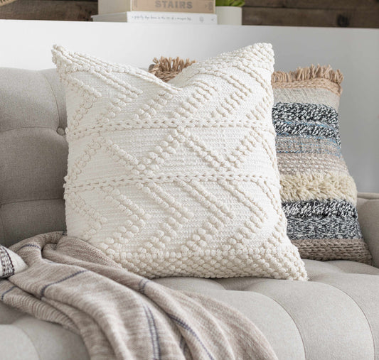 Throw Pillow-Sumiton White Textured Crochet Cotton Throw Pillow