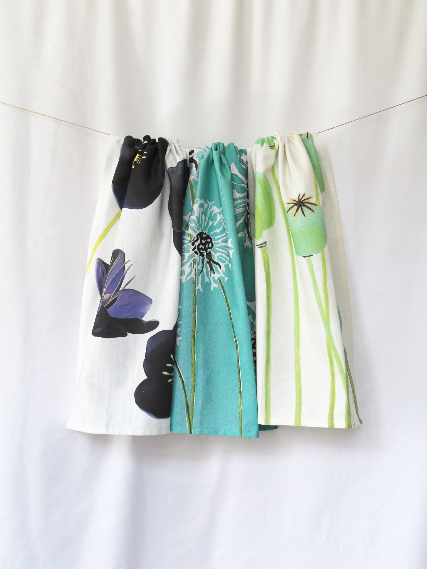 Tea Towel: Dandelions on Aqua