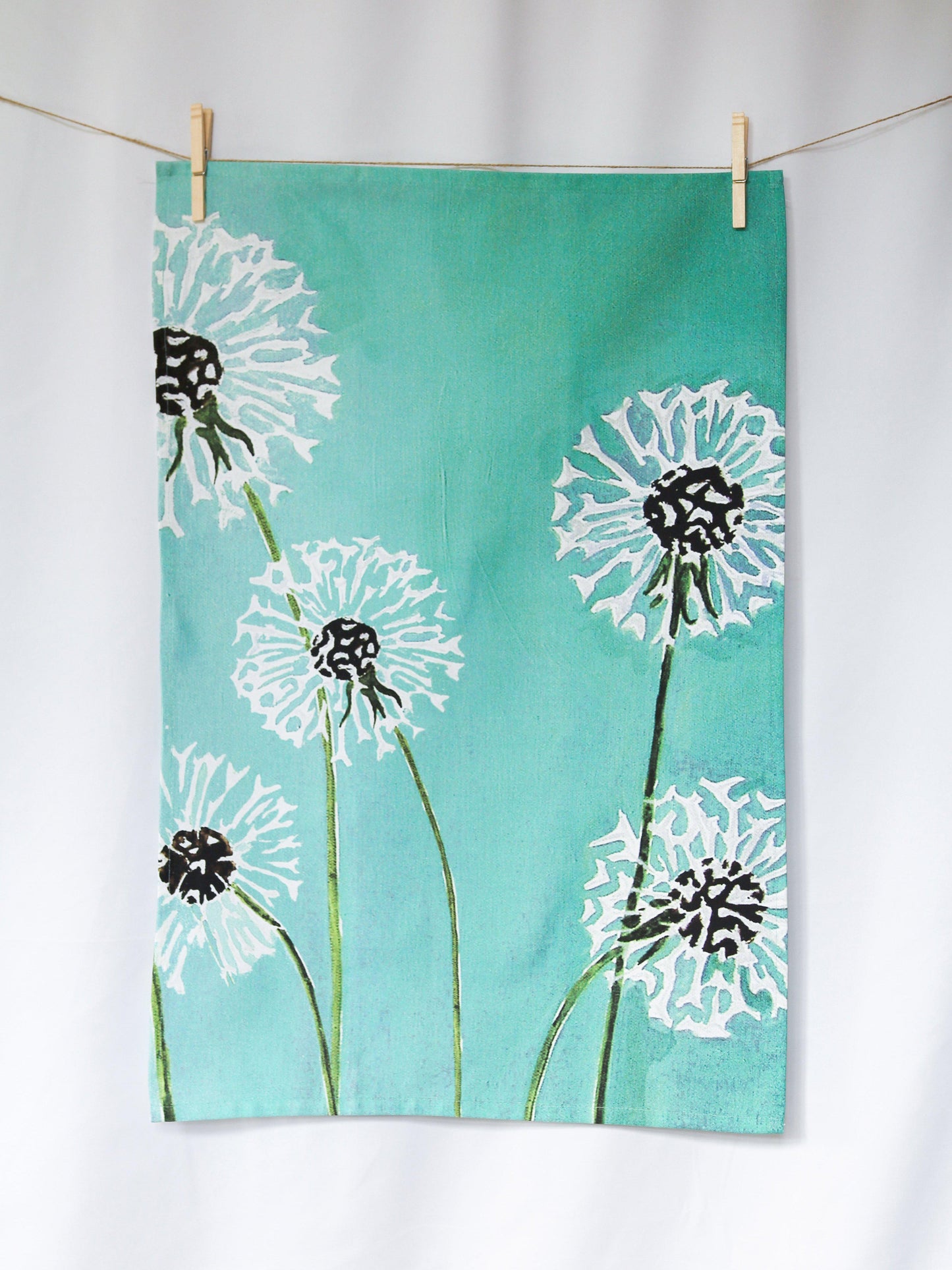 Tea Towel: Dandelions on Aqua